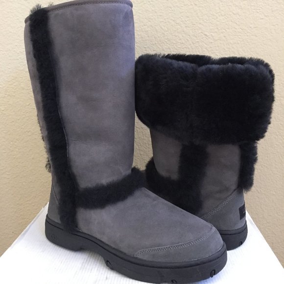 UGG SUNBURST ULTRA TALL BLACK / GREY GRAY WATER RESISTANT BOOTS - Picture 3 of 6